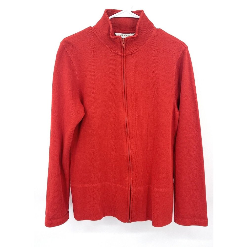 Orvis Orange Men's Sweater Full Zip‎ Mock Neck Size Small